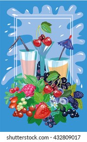 Summer cocktails with berries collection, berry cocktails template, stock vector illustration