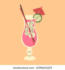 Summer cocktails . Colorful soft drink with fruits and ice cubes. Banner for bar or restaurant. Vector illustration