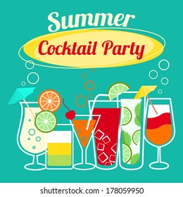 Summer cocktails party banner invitation flyer card template vector illustration