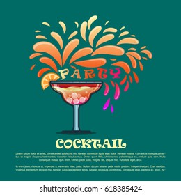 Summer cocktails party banner invitation flyer card poster with alcohol drinks in glasses  template vector illustration