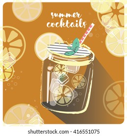 summer cocktails poster. Cocktail bar retro. Vector poster templates collection for summer party, bar or restaurant. Cocktail lounge vintage background drawings. Drink and food theme.