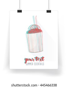 summer cocktails poster. Cocktail bar retro. Vector poster templates collection for summer party, bar or restaurant. Cocktail lounge vintage background drawings. Drink and food theme.