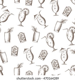 Summer cocktails seamless pattern on white background vector illustration
