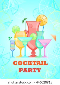Summer Cocktails set. Relax holiday illustration. Candy Vector background.