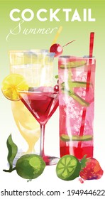 Summer cocktails. Vector background