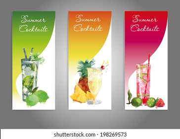 Summer Cocktails. Vector banner set 