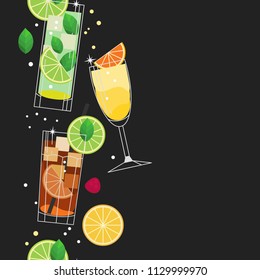 Summer cocktails. Vector seamless border
