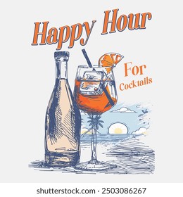 summer Cocktalsi Club Vintage Summer Cocktail T-shirt Design, Cocktails retro poster vector, Party poster design. Drinks, Cocktails, Typography. Vintage pencil sketch. Engraving style. Labels
