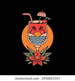 summer cocoktail tattoo vector design