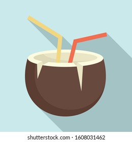 Summer coconut cocktail icon. Flat illustration of summer coconut cocktail vector icon for web design