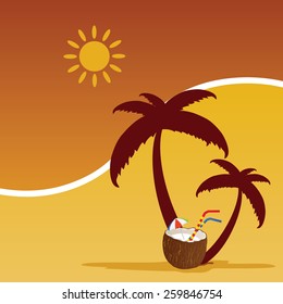 summer with coconut color vector