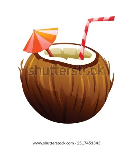Summer coconut drink cocktail. Vector cartoon illustration isolated on white background