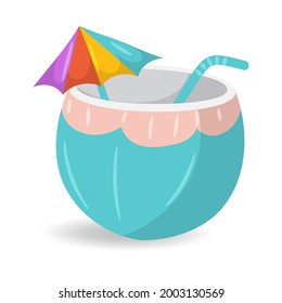 Ilustración vectorial de la bebida de la leche de coco de verano con diseño plano