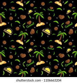 Summer coconut pattern with black background