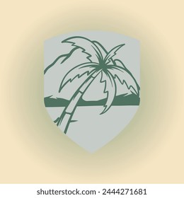 Summer coconut tree with shield logo Illustration vector graphic of template 