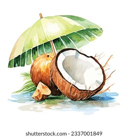 Summer Coconut Watercolor Clipart Designs svg