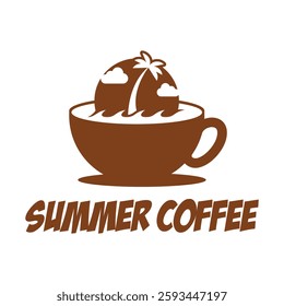 summer coffee beach cafe flat minimalist logo design