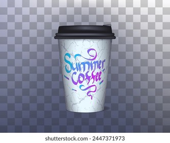 Summer coffee, cup of coffee 3d mockup, great design for any purposes. An example of the pattern of the coffee bottle mock up. Realistic vector illustration.