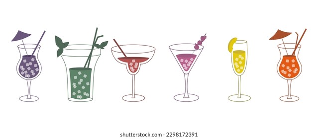 Summer cold alcohol drinks. Set of cocktails.