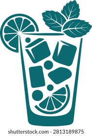 Summer Cold Mojito Cocktail Graphic Icon for tropical beach festival menu design