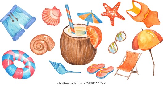 Summer collection of 12 elements. Vector. You can create illustrations and patterns yourself