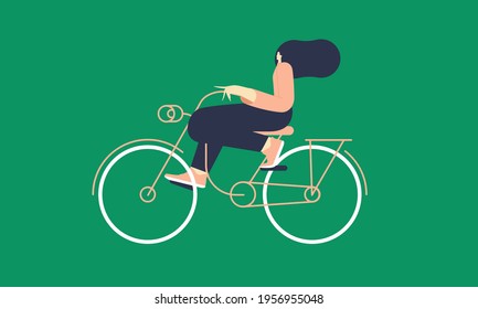 Summer collection. Active cartoon person cycling on bike. Vector illustration flat design. Use in Web Project and Applications.