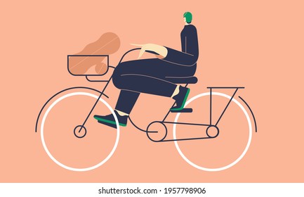 Summer collection. Active cartoon person cycling on bike. Vector illustration flat design. Use in Web Project and Applications.