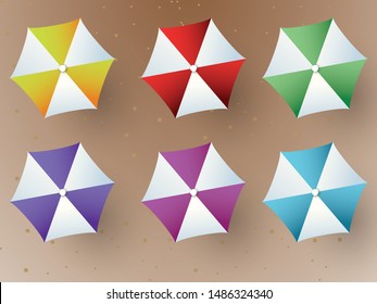 Summer Collection -Beach Umbrella- Beach Vector with Sand Background for Designs Web Design Banner Poster etc.