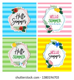 Summer collection card greetings vector design with stripe design and bright fun color