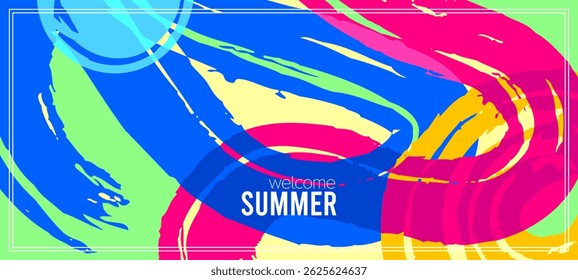 summer collection. Colorful brush strokes and textures. Backgrounds template. Vector Designs