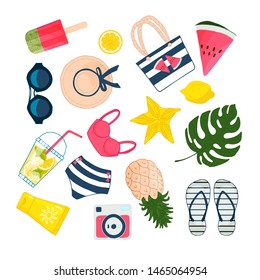 Summer collection of colorful icons. Flat vector illustration.