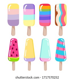 Summer collection of delicious ice creams. Ice cream cartoon icon set.
