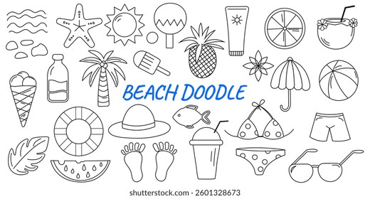 summer collection of editable strokes, beach doodles