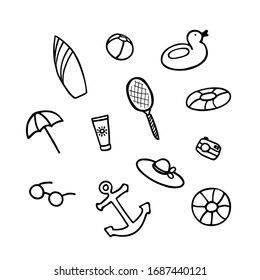 Summer collection. Hand drawn icon set. Sticker pack for print and digital
