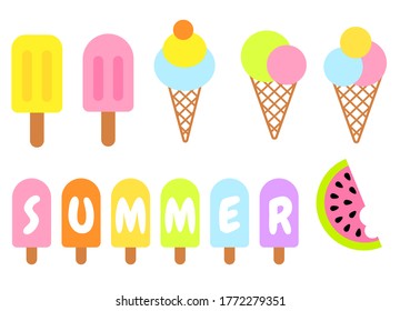 Summer collection of ice-cream cone and popsicles vector decor.