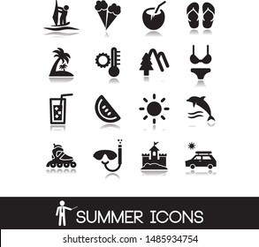 Summer Collection Icons Set. Illustration Of Summertime. Icon For Tourism And Travel.