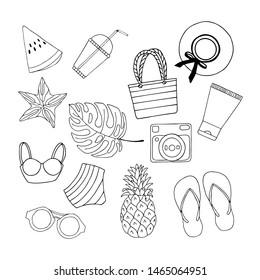 Summer collection of line icons. Flat vector illustration.