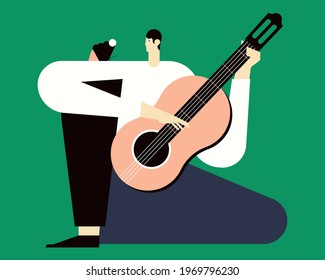 Summer collection. Man playing guitar. Modern flat vector use of digital concept illustration in web project and application.