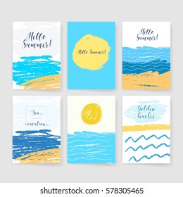 Summer collection. Sea background. Invitation. Card with ink grunge texture. Retro patterns for Posters, Flyers and Banner Designs 