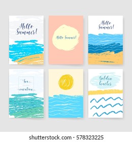 Summer collection. Sea background. Invitation. Card with ink grunge texture. Retro patterns for Posters, Flyers and Banner Designs 