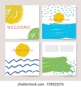 Summer collection. Sea background. Invitation. Card with ink grunge texture. Retro patterns for Posters, Flyers and Banner Designs 