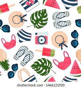 Summer collection seamless pattern. Flat vector illustration.