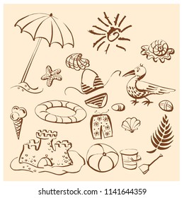 Summer collection. Set of signs sea beach. vector image