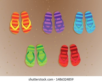 Summer Collection -Slippers- Beach Vector with Sand Background for Designs Web Design Banner Poster etc.