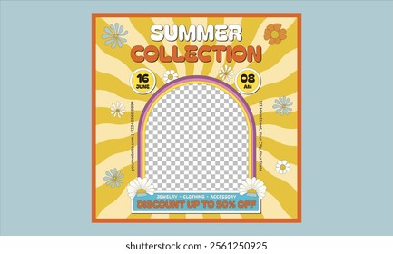 Summer Collection Socials Media. Summer party, vacation and travel concept. Vector illustration in minimalistic style