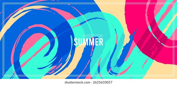 summer collections. Colorful brush strokes and textures. Background template. Vector Designs