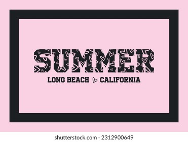 Summer College slogan vector with love pattern illustration for kids - girl hoodie, tee - t shirt and sticker