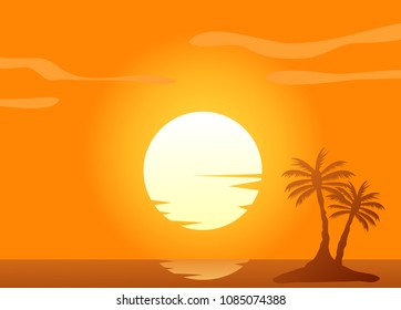 Summer color background with palm trees on the beach