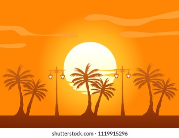 Summer color background with palm trees on the beach