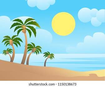 Summer color background with palm trees on the beach
